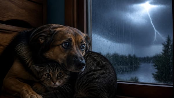 Dlaczego zwierzęta domowe tak intensywnie reagują na wyładowania atmosferyczne? Poznaj fizjologię lęku u psów i kotów.