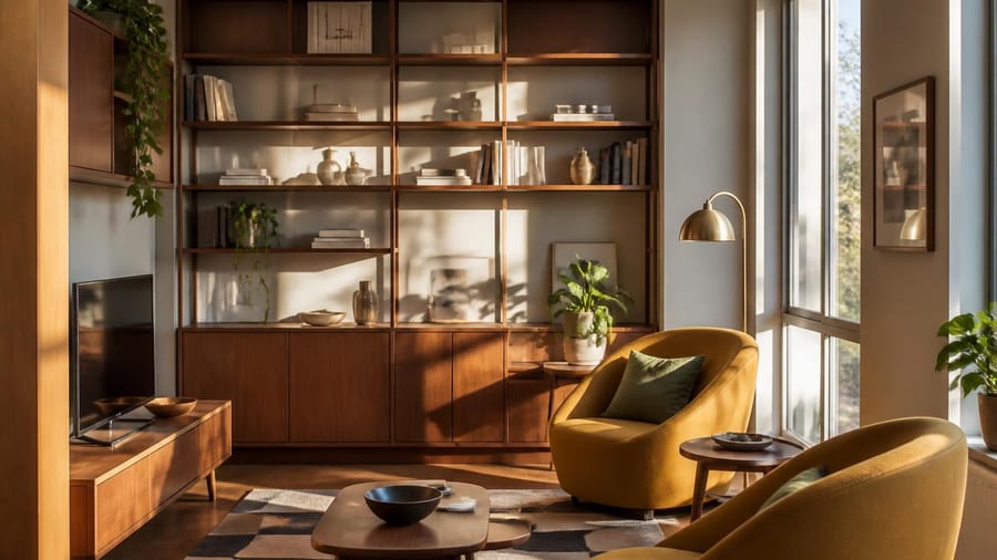 Małe mieszkanie mid-century modern. Architektka pokazała, jak wykorzystać każdy centymetr